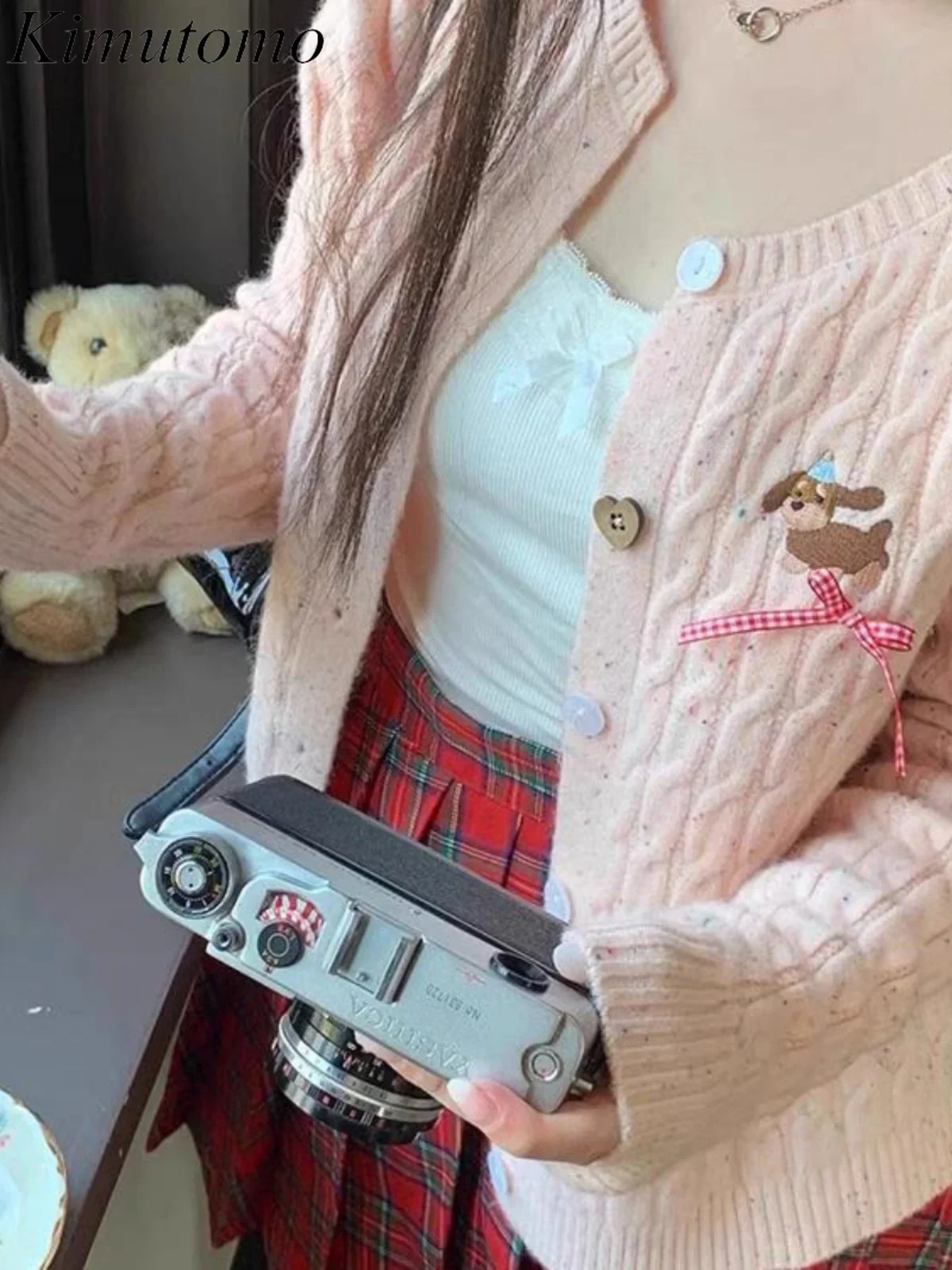 Kimutomo вязаный кардиган в горошек с конопляным узором женские свободные кардиганы