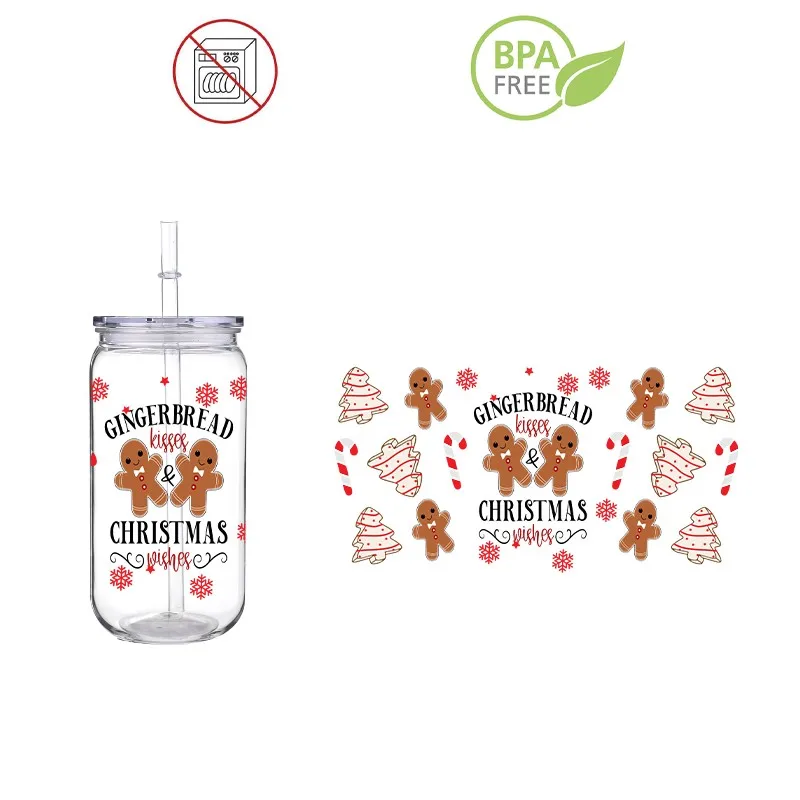 Рождественский 3D DIY Печатный ПЕТ Пластиковый соломенный стакан 16 унций