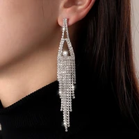kunjoe ctystal rhinestone long tassel drop earrings for women luxury elegant bridal wedding party jewelry earrings accessories