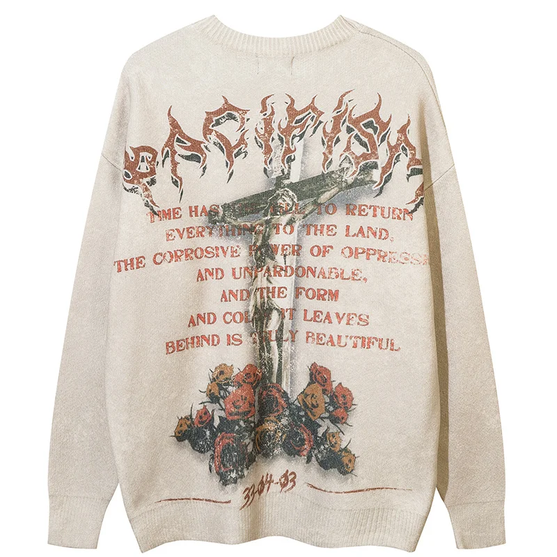 

Vintage Graphic Men Sweater Hip Hop Streetwear Oversized 2022 Autumn New Pullover Spandex Casual Harajuku Male Knitted Sweaters