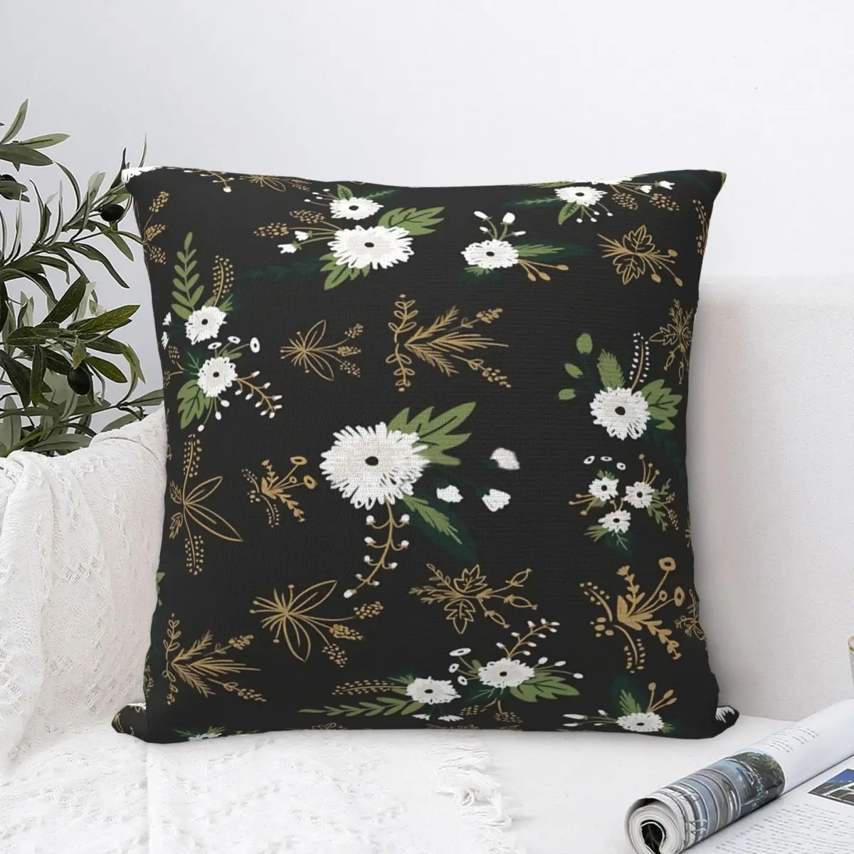 

Black And White Floral Textile Throw Pillow Case Short Plus Cushion Covers For Home Sofa Chair Decorative Backpack