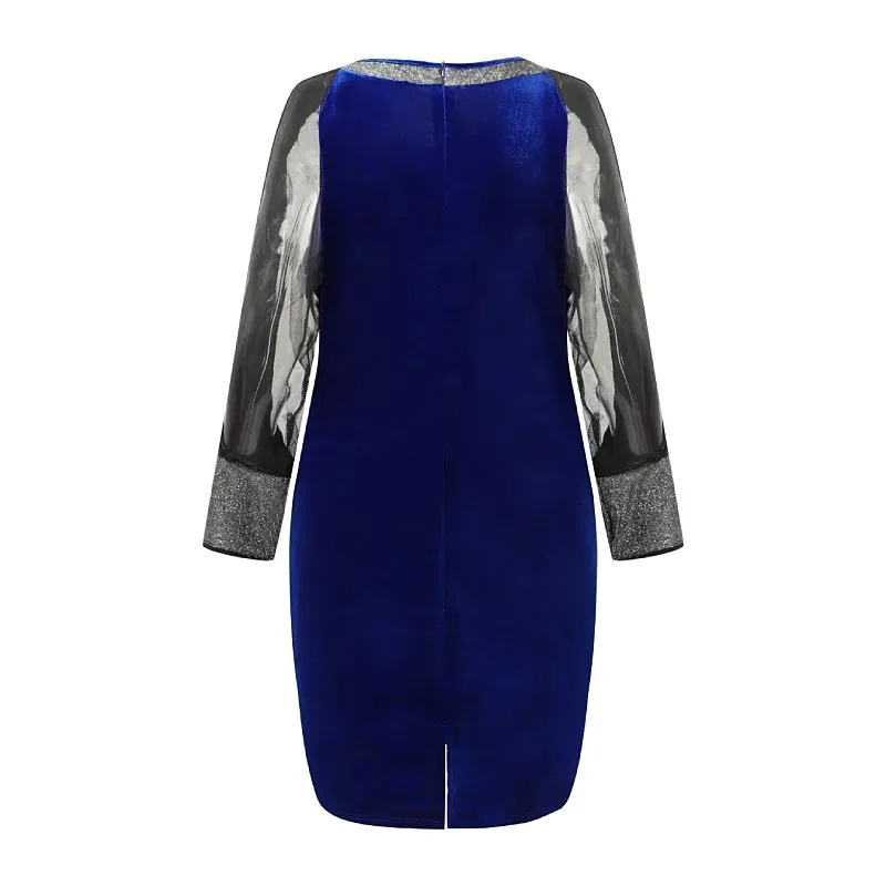 Women Party Dress Plus Size Dresses for Women 2021 Elegant Sequin Patchwork Mesh Sleeve Velour Wedding Evening Bodycon Dress 5XL