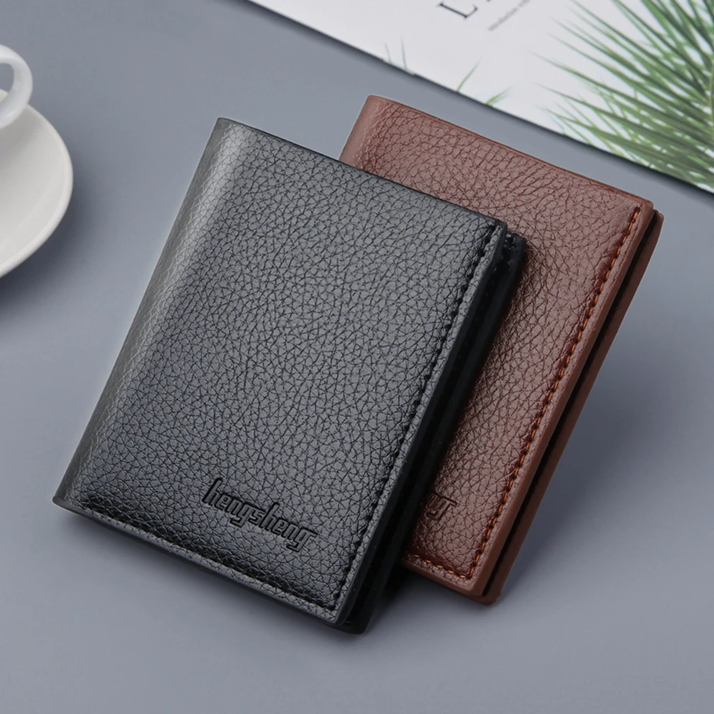 

Men Business Wallet Simple PU Leather Short Lychee Pattern Ultra-Thin Credit Bank Card Holder Coin Purse Black Brown Money Bag