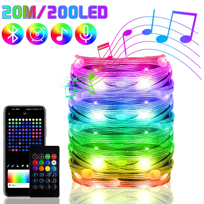 

2025 RGB IC Рождественская сказочная фотография, управление через приложение, Bluetooth светодиодная строка, умный музыкальный ритм, водонепроницаемая фотография, Рождественская фотография, новый год