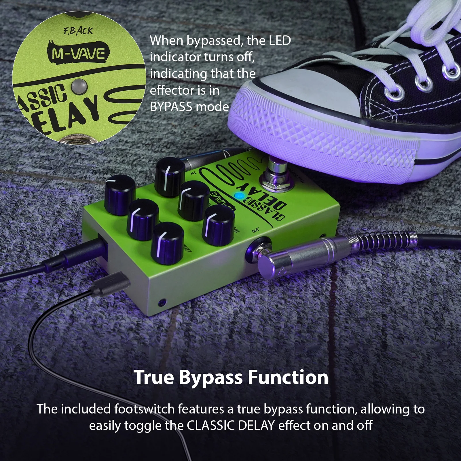 Педаль эффектов задержки гитары M-VAVE 2-полосный эквалайзер и усиление громкости