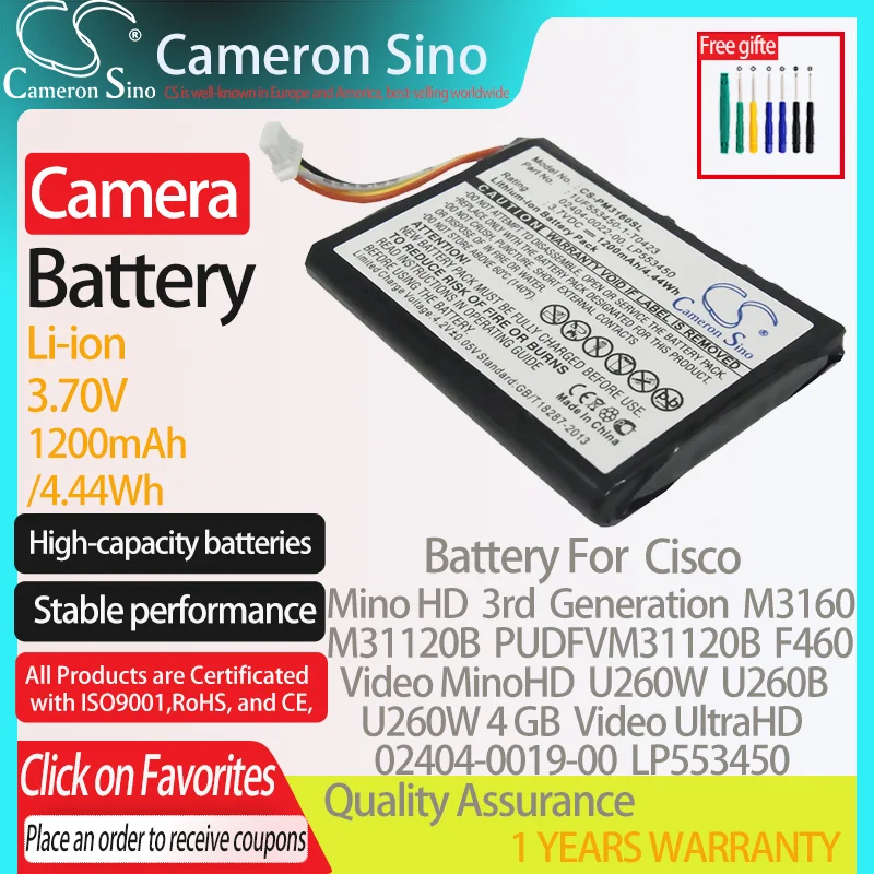 CameronSino Battery for Cisco Mino HD 3rd Generation M31120B