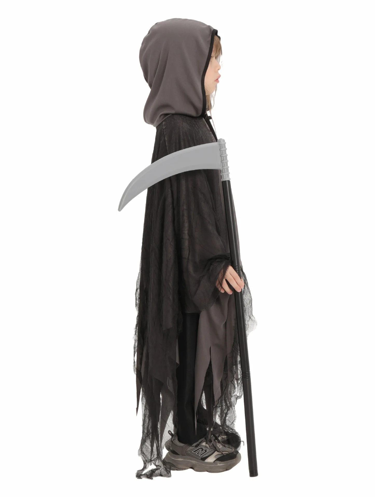 Хэллоуин Туманный Призрак косплей сетчатый серый плащ Костюм Детский зло с косой