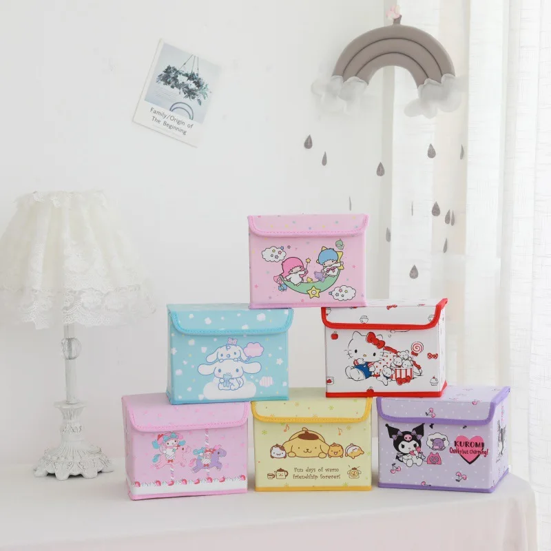 

Cartoon Sanrios Mymelody LittleTwinStars Cinnamoroll Kuromi HelloKt Desktop Folding Plastic Storage Box for Dust-proof Storage