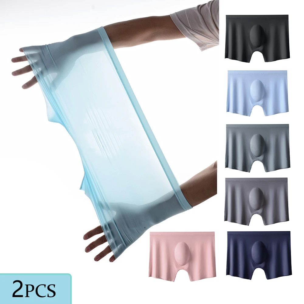 

2PC Men Panties Mens Ice Silk Seamless Underwear Solid Color Ultra-thin Breathable Boxer Shorts for Male Underpants Boxershorts