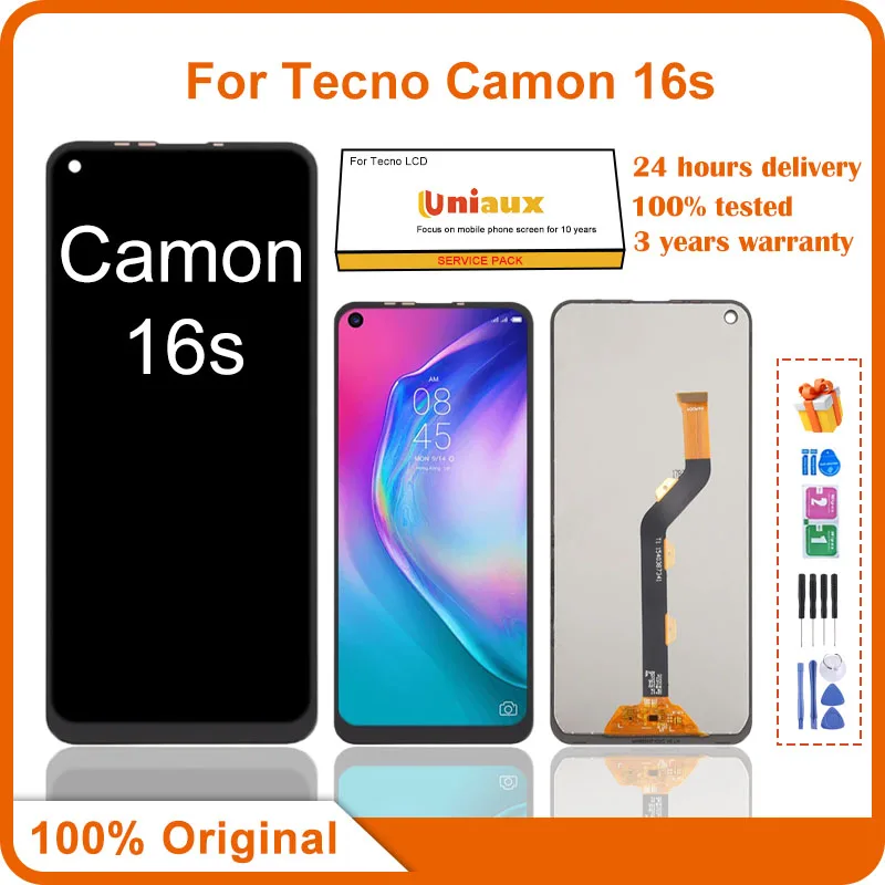 

100% Оригинальный ЖК-экран для Tecno Camon 16 S с дигитайзером, полная сборка, Новый ЖК-экран для 16 S, запасные части для ремонта