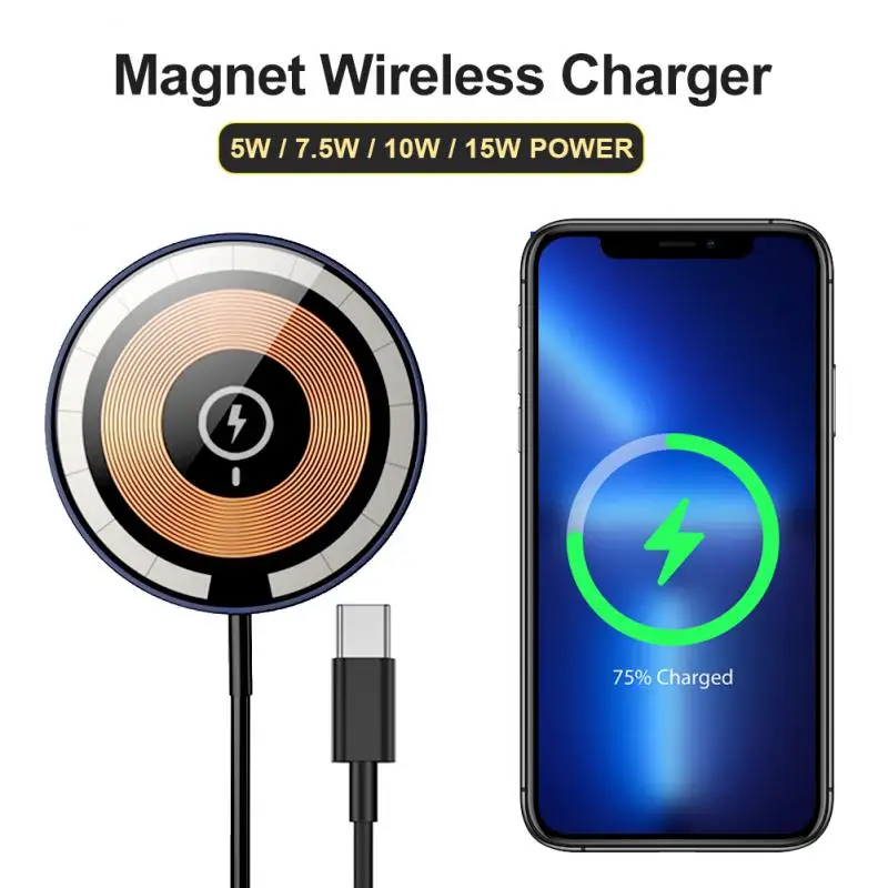 

15W Magnet Wireless Charger Transparent Cover Quick Charging Plate With Cable For IPhone12/13 AirPods Fast Charging Pad
