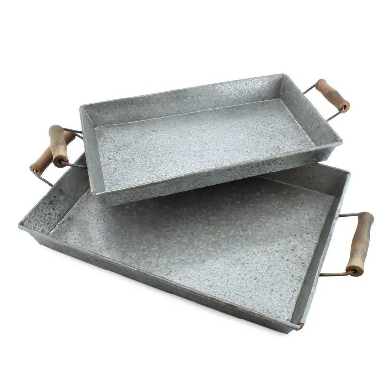 

Farmhouse Trays (Set of 2) Rectangular Trays with Handles