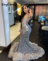 luxury sparkly mermaid prom dress 2022 for black girls glitter sequins ruffle tassels bead rhinestone evening gown robe de bal