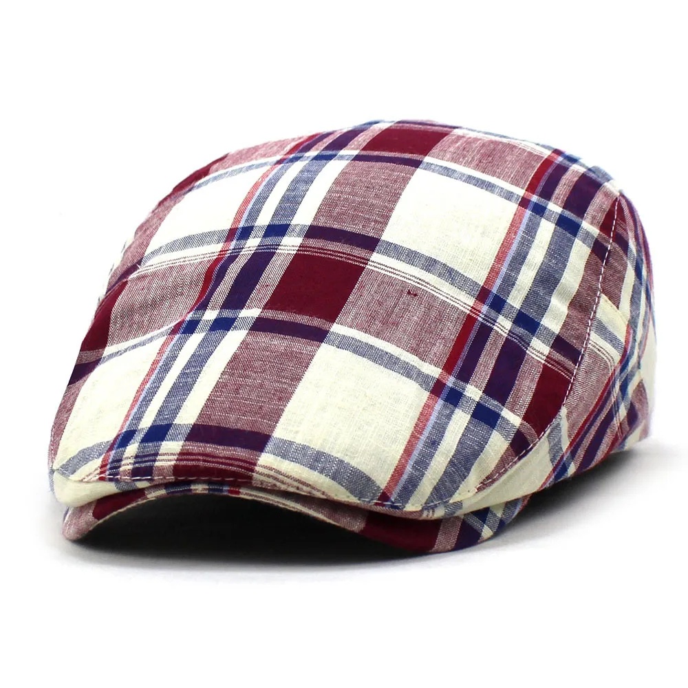 

Spring Autumn Hats Adjustable Plaid Beret Hats Men Women Unisex Cotton Berets Newsboy Hat Casual Forward Cap Peaked Caps