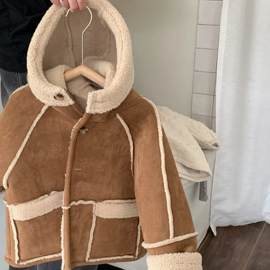 

2023 зимняя повседневная Толстая Теплая Флисовая двухсторонняя Одежда для девочек и мальчиков, пальто с капюшоном, детская куртка, верхняя одежда