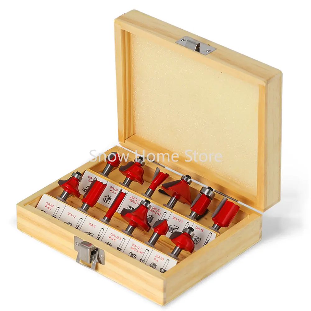 

12 Pieces 6 Handle 1/4 Handle 8 Handle Woodworking Milling Cutter Woodworking Knife Set Wooden Box Set Trimming Knife Straight K