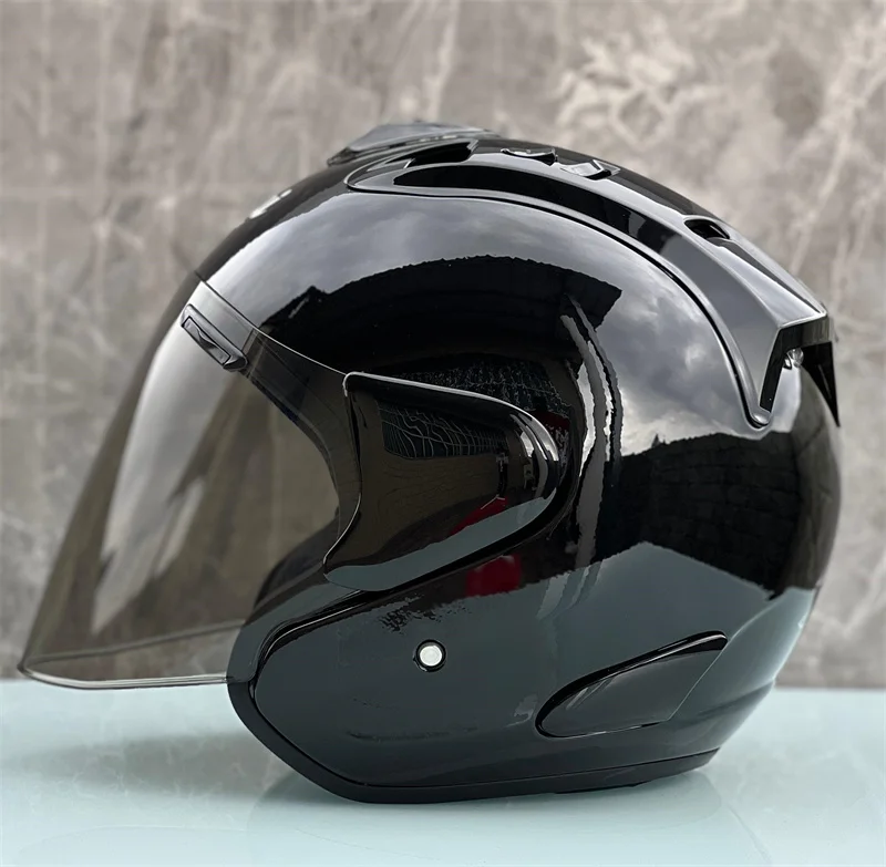 Ram4 Ярко-черный полушлем с открытым лицом для мужчин и женщин мотоциклетный