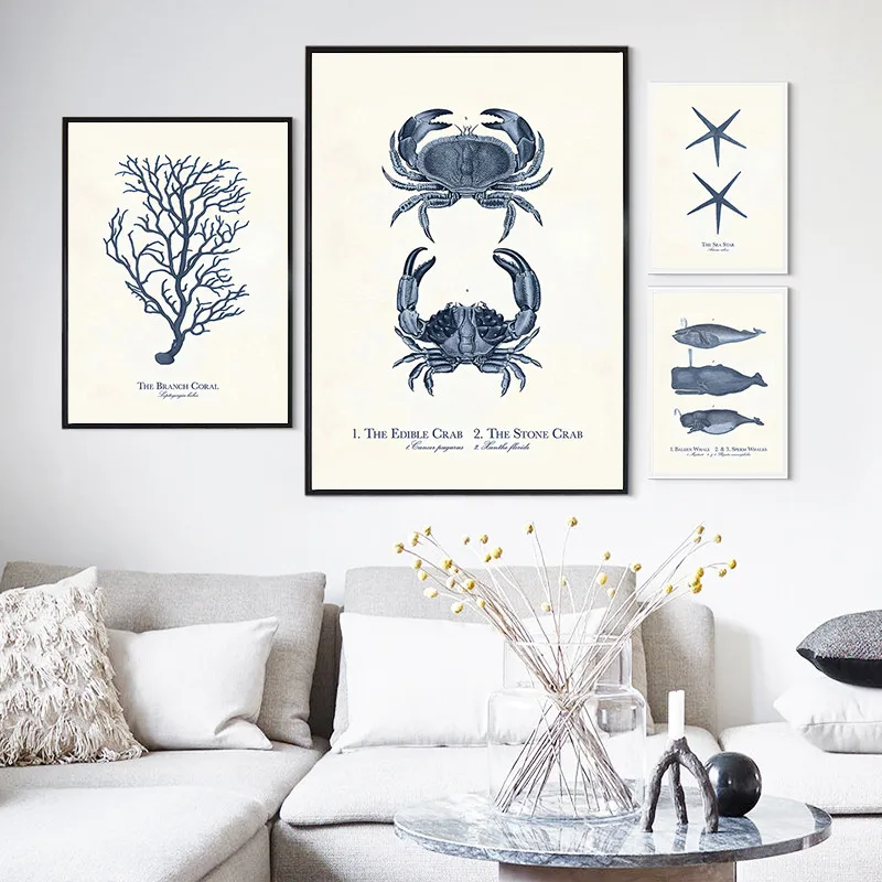 

Fossil Fish Turtle Snail Star Tree Vintage Wall Art Canvas Painting Nordic Poster Pictures for Living Room Decoration Home Decor
