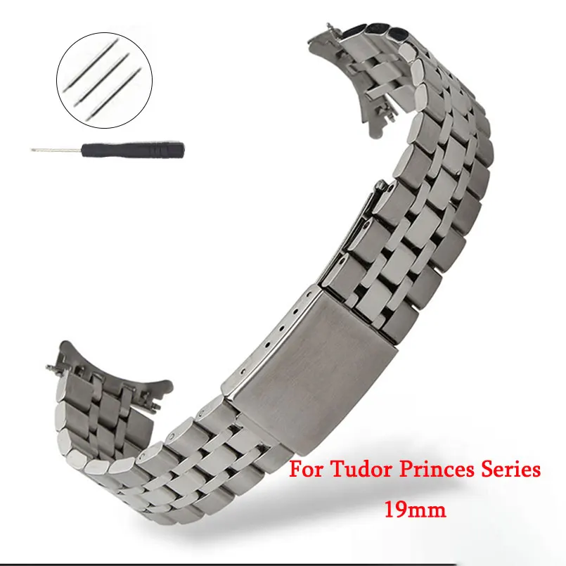 19mm Curved End Strap For Tudor Princes Series Watchband Full Stainless Steel Universal Wrist Band Folding Buckle Accessories