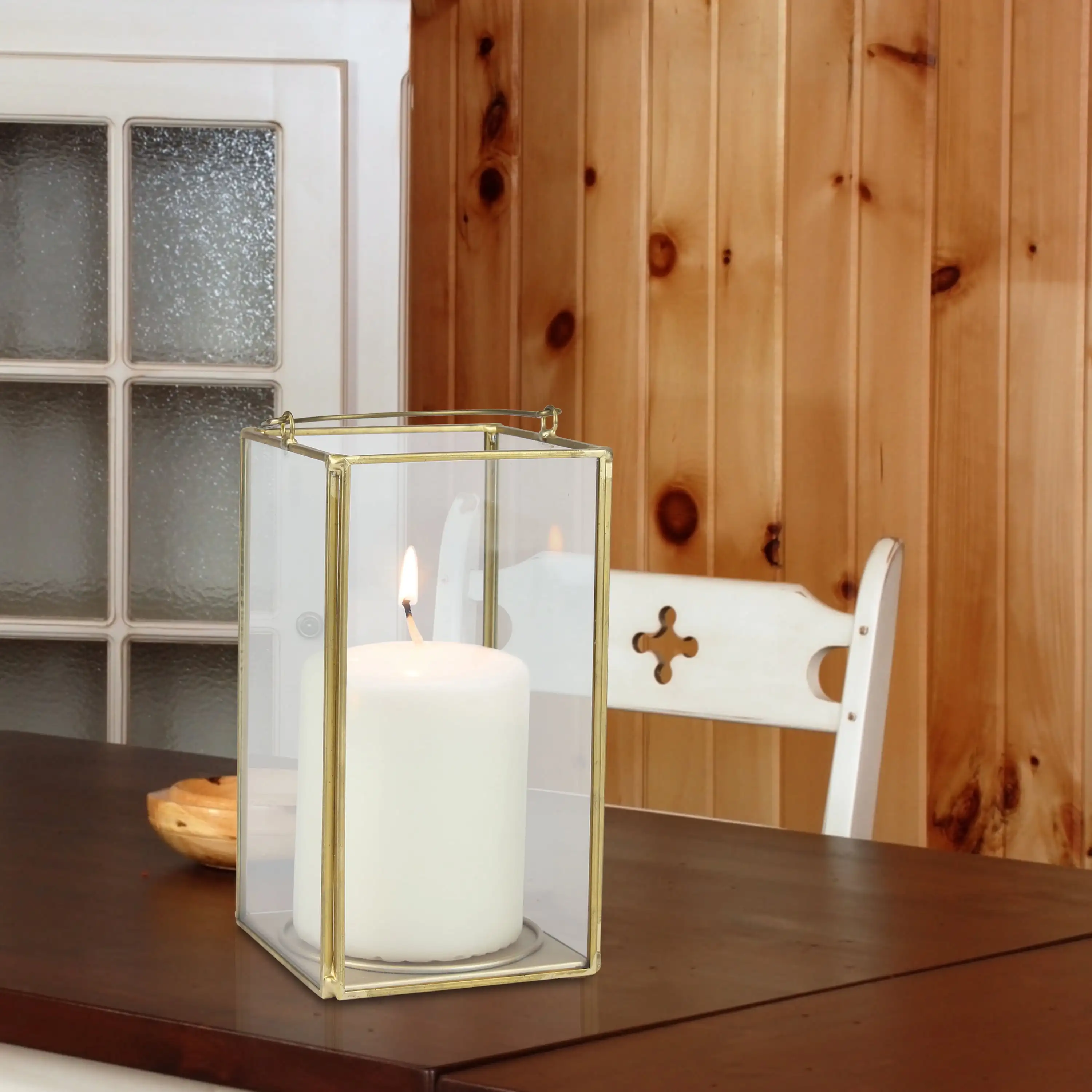 

Medium Decorative Gold Metal Lantern, Candle Holder