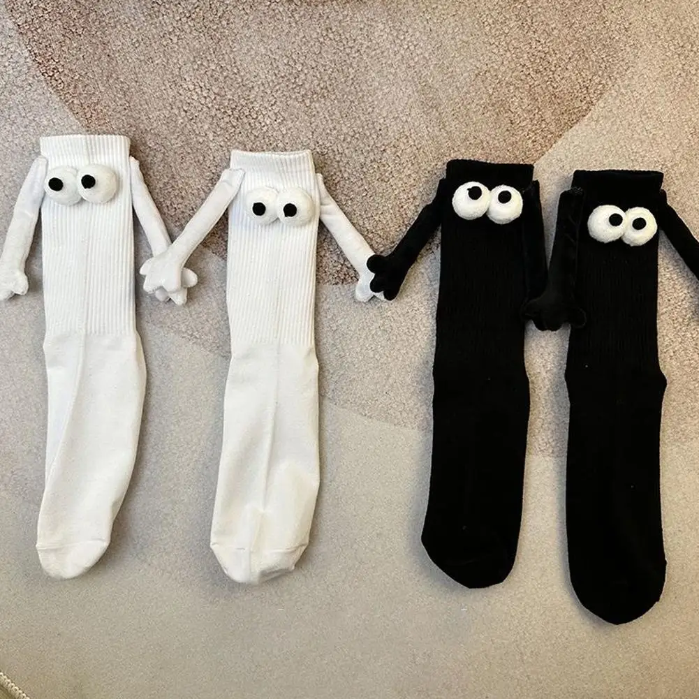 10Pair Kawaii Women Socks Long Sock Black White Couple Holding Hands Socks Girls Sweet Harajuku Doll Couple Cotton Couple Sox
