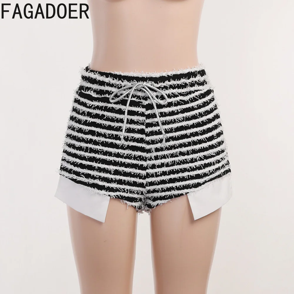 FAGADOER Striped Summer Shorts Women High Waist Casual Drawstring Pants Slim Vintage Y2k Streetwear Stretch Sexy Fashion Shorts