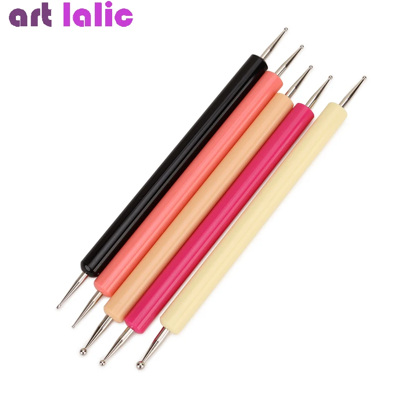 

5Pcs/Set 2 Way Color Dotting Pen Marbleizing Nail Art Acrylic UV Gel Polish Painting Rhinestones Manicure Tools