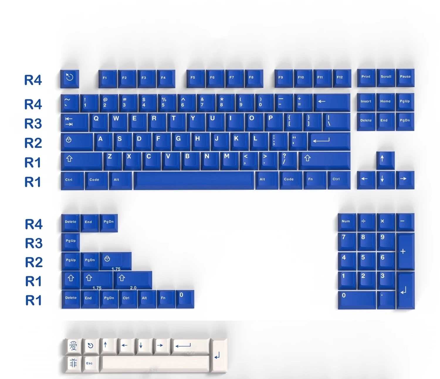 Фото Кастомные кейкапы Aifei Icon GMK Classic Blue, 132 клавиши, ABS, Double Shot, Cherry Profile, для клавиатур 61, 64, 68, 84, 87, 96, 980, 104. Подарок. №4