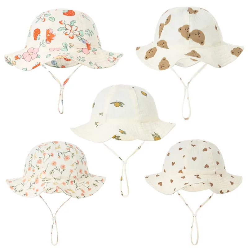 

Spring Autumn Baby Sun Hat Soft Solid Color Cotton Muslin Boys Girls Bucket Hat Adjustable Outdoor Baby Panama Sun Cap Bonnet