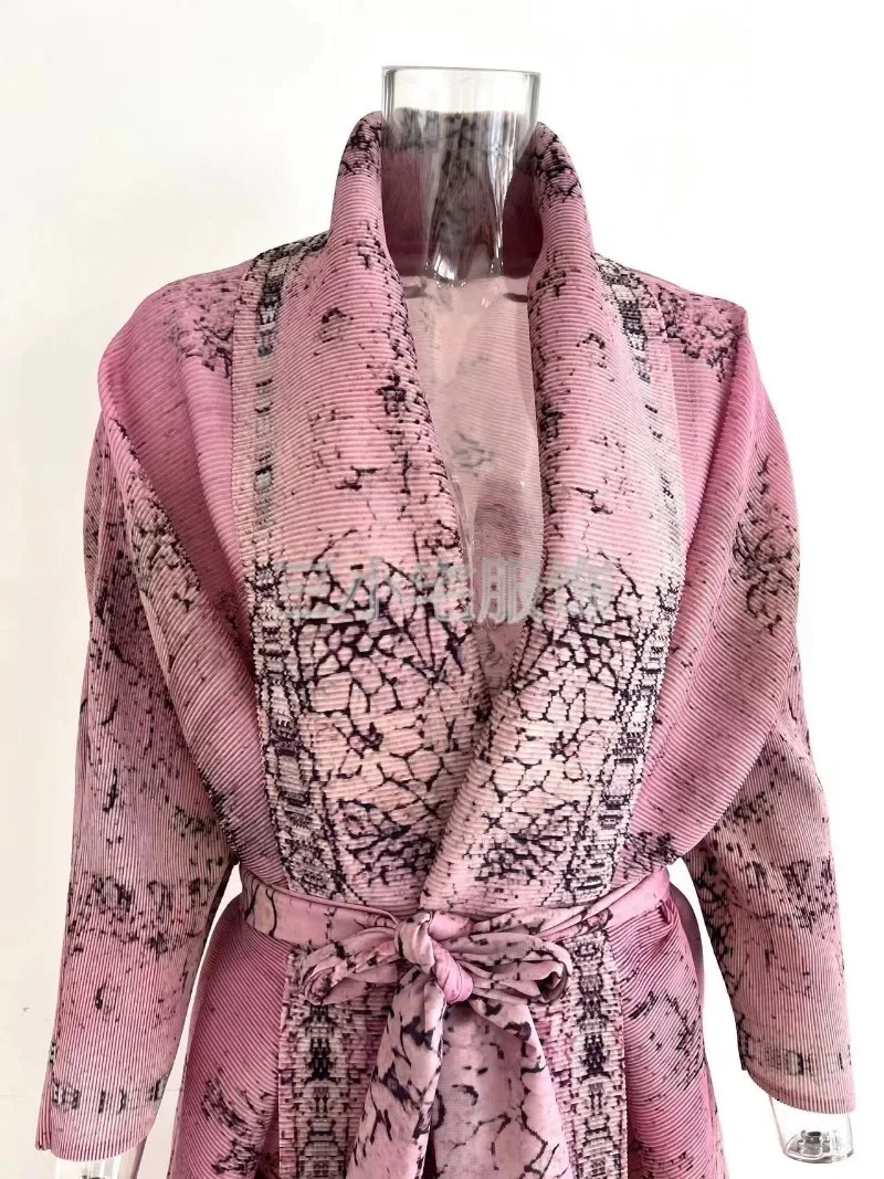 Женское платье с принтом ALSEY Miyake зимнее длинным рукавом и отложным воротником 2024