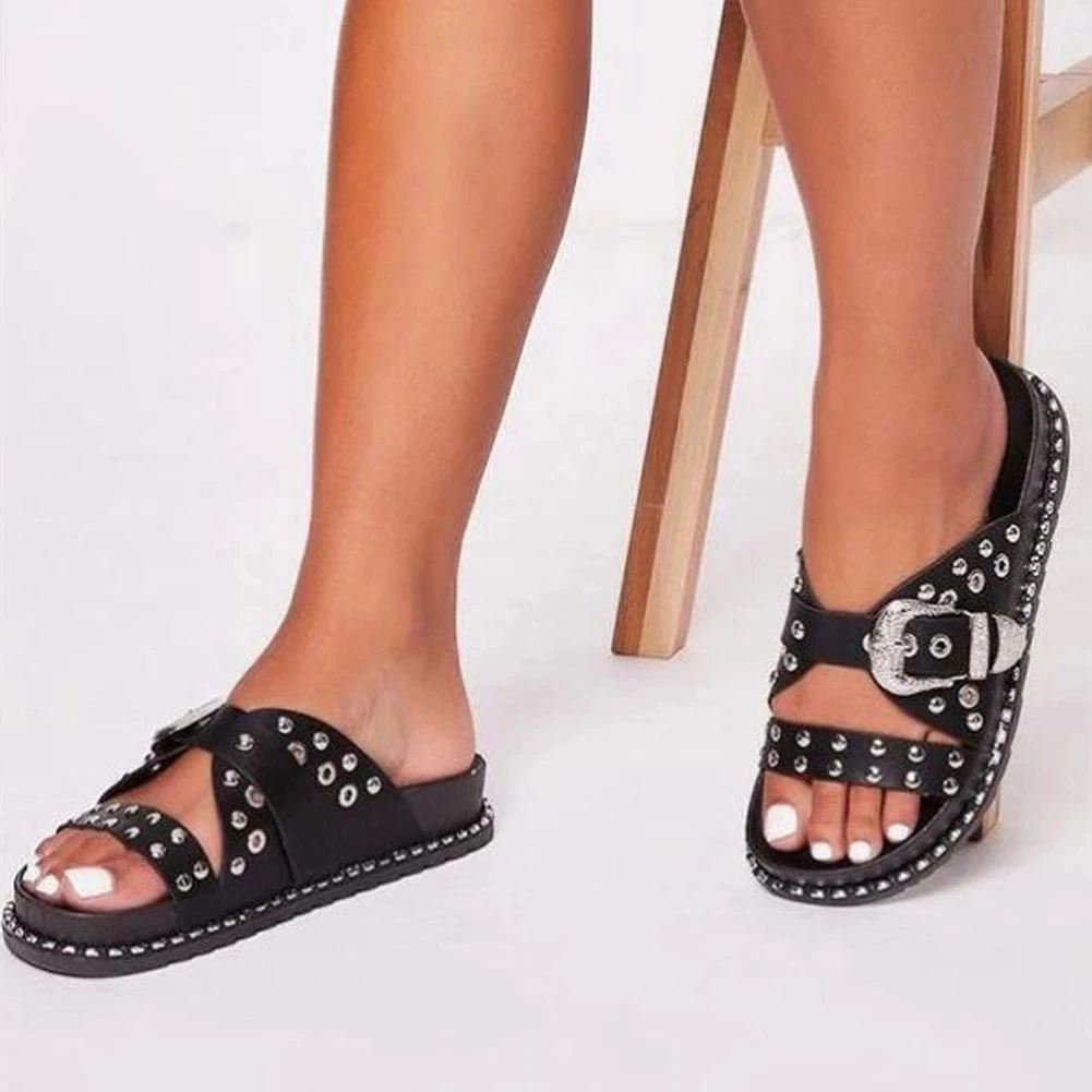 

2022 Brand Best Quality Leisure Comfy Walking Black Summer Casual Rivets Gladiator Sandals Women Fashion Shoes Big Size 43