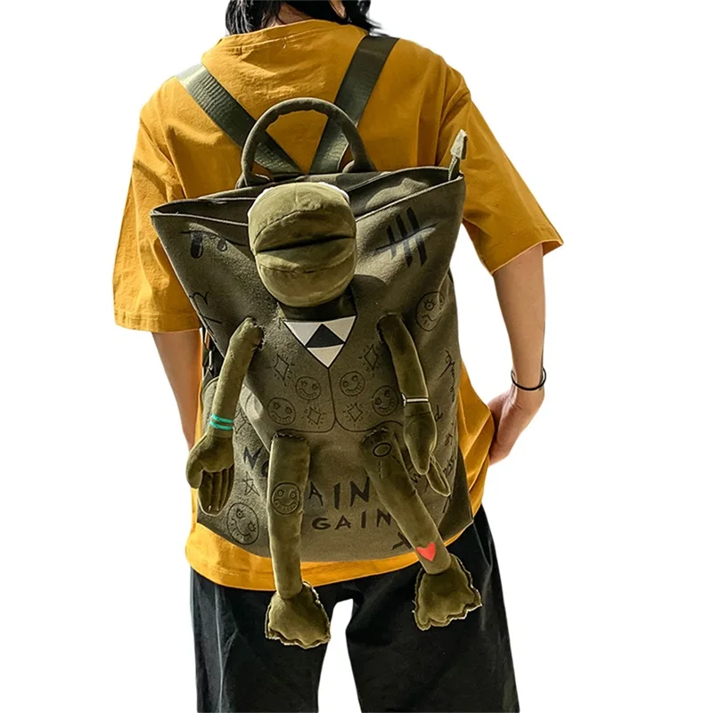 Unisex Backpacks Graffiti Inlaid Plush Frog Monster Zip Large Capacity School Backpack Travel Adjustable Outdoor Rucksacks