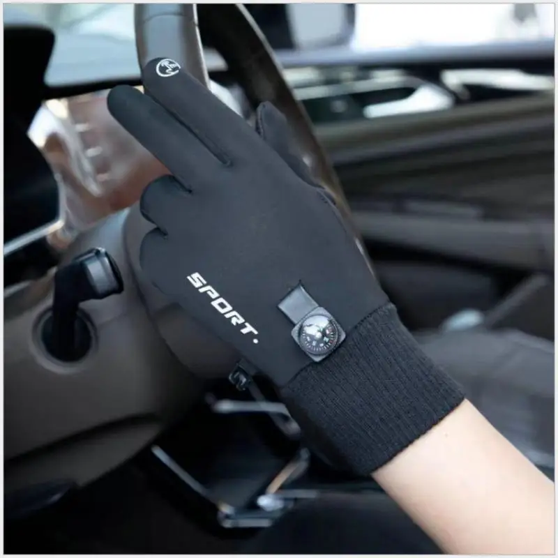 

Waterproof Gloves Men Compass Velvet Touch Screen Gloves Autumn Winter Male Warm Non-Slip Outdoor Cycling Motor Sports Gloves