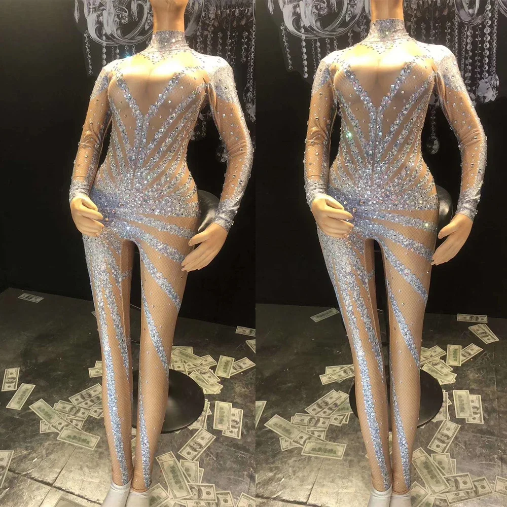 Женские комбинезоны с высоким воротником и блестящими бриллиантами блестящий