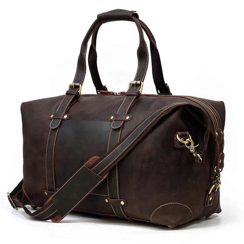 Vintage Genuine Leather Travel Bag Tote Bag 100% Cowskin Travelling Handbags Weekender Duffle Bag For Men Male Travel Bags Large