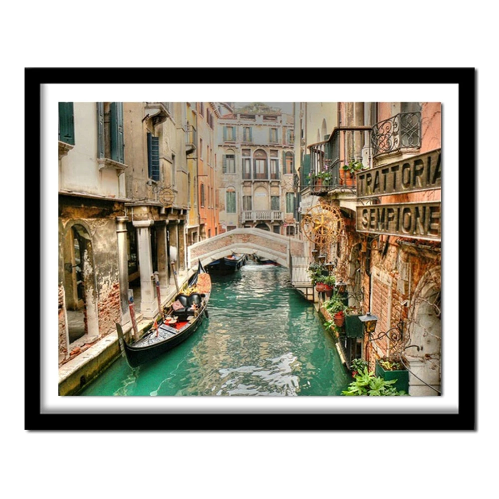 

New Diy Round Diamond Set 5D Diamond Painting Venice Street Diamond Embroidery Decorative Wall Sticker