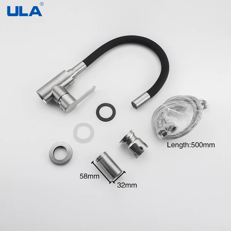 Смеситель для кухни ULA черный хромированный поворот на смеситель горячей и