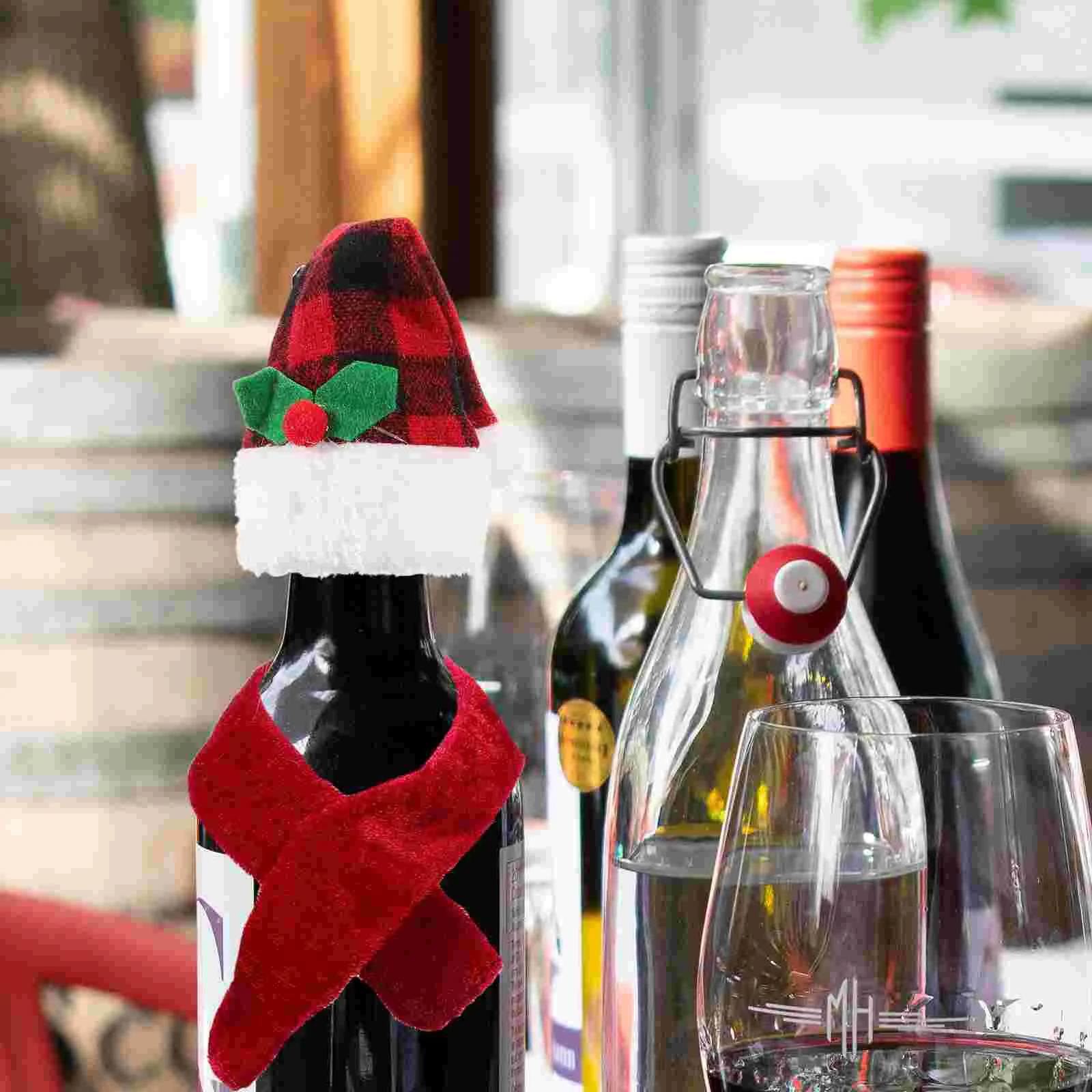 

4 Sets Christmas Bottle Hat Scarf Decors Ornament Santa Cover Mini Hats Crafts Small
