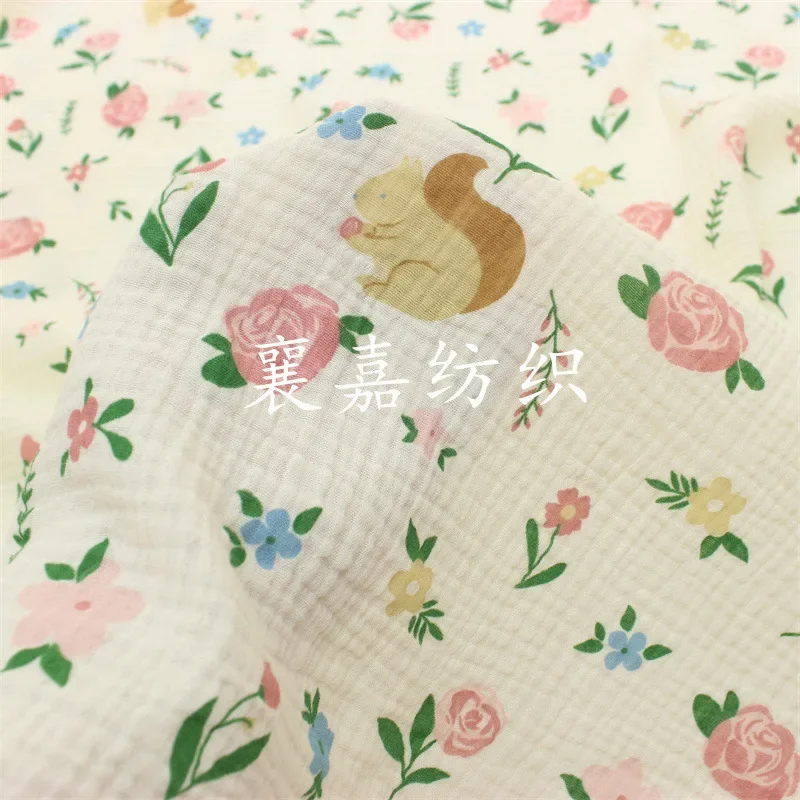 

10M Cotton Double Layer Gauze Cartoon Printed Baby Clothing Blanket Bib Home Clothing Fabric Material for Clothes