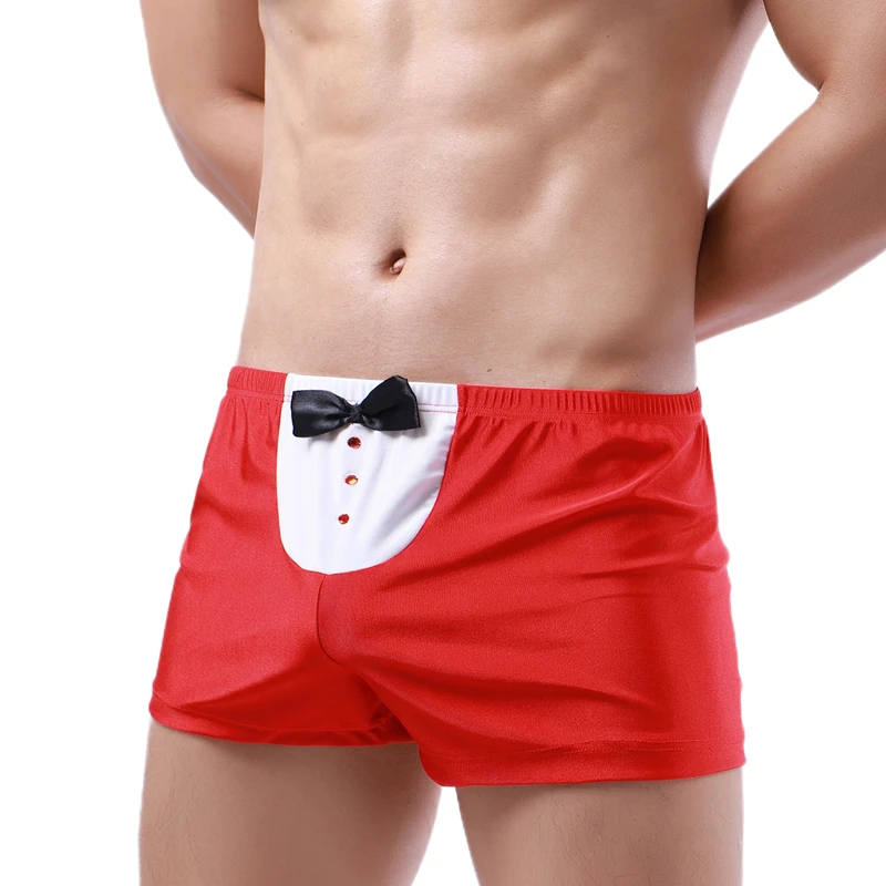 

Боксеры мужские с заниженной талией, дышащие шорты с бантом, пикантное нижнее белье для мужчин, бикини с U-образным мешочком, шорты-боксеры д...