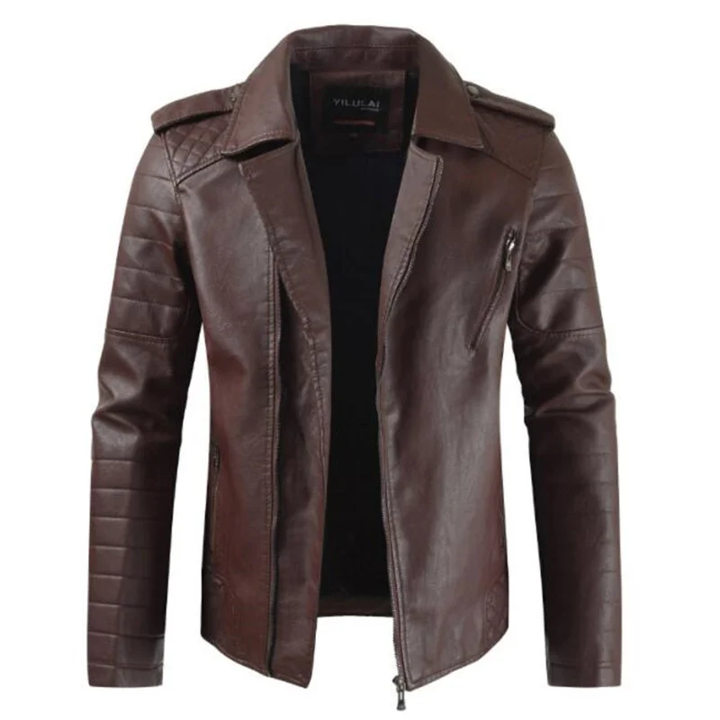 

Осенняя куртка из искусственной кожи, мужское кожаное пальто, лацканы, эполеты, Lingge locomotive, Мужские приталенные куртки, jaqueta de couro fashion B