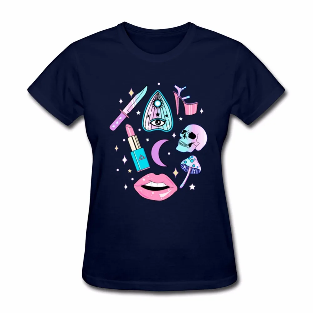 Женская футболка с коротким рукавом Goth забавная женская принтом ведьмы пастели