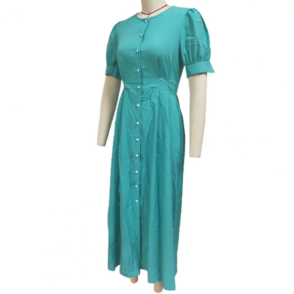 

High Waist Dress Stylish Women's Party Dress Elegant Midi with Split Hem Short Sleeves High Tight Waist for Summer Celebrations