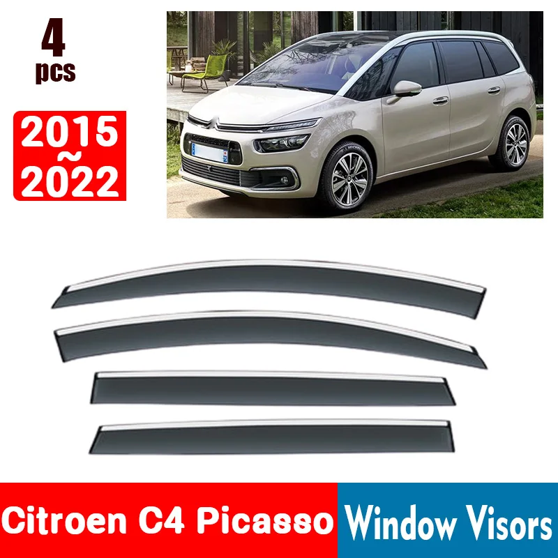 FOR Citroen C4 Picasso 2015-2022 Window Visors Rain Guard Windows Rain Cover Deflector Awning Shield Vent Guard Shade Cover Trim