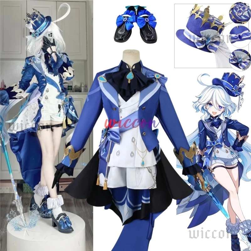 Fontaine Furina Focalors Cosplay Costume Genshin Impact Uniform Wig Hat Comic Con