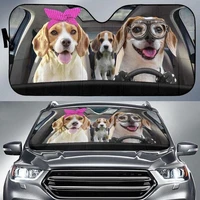 beagle driving headband and eyeglasses dog family summer car sunshade beagle car window sun cover car windshield durable visor