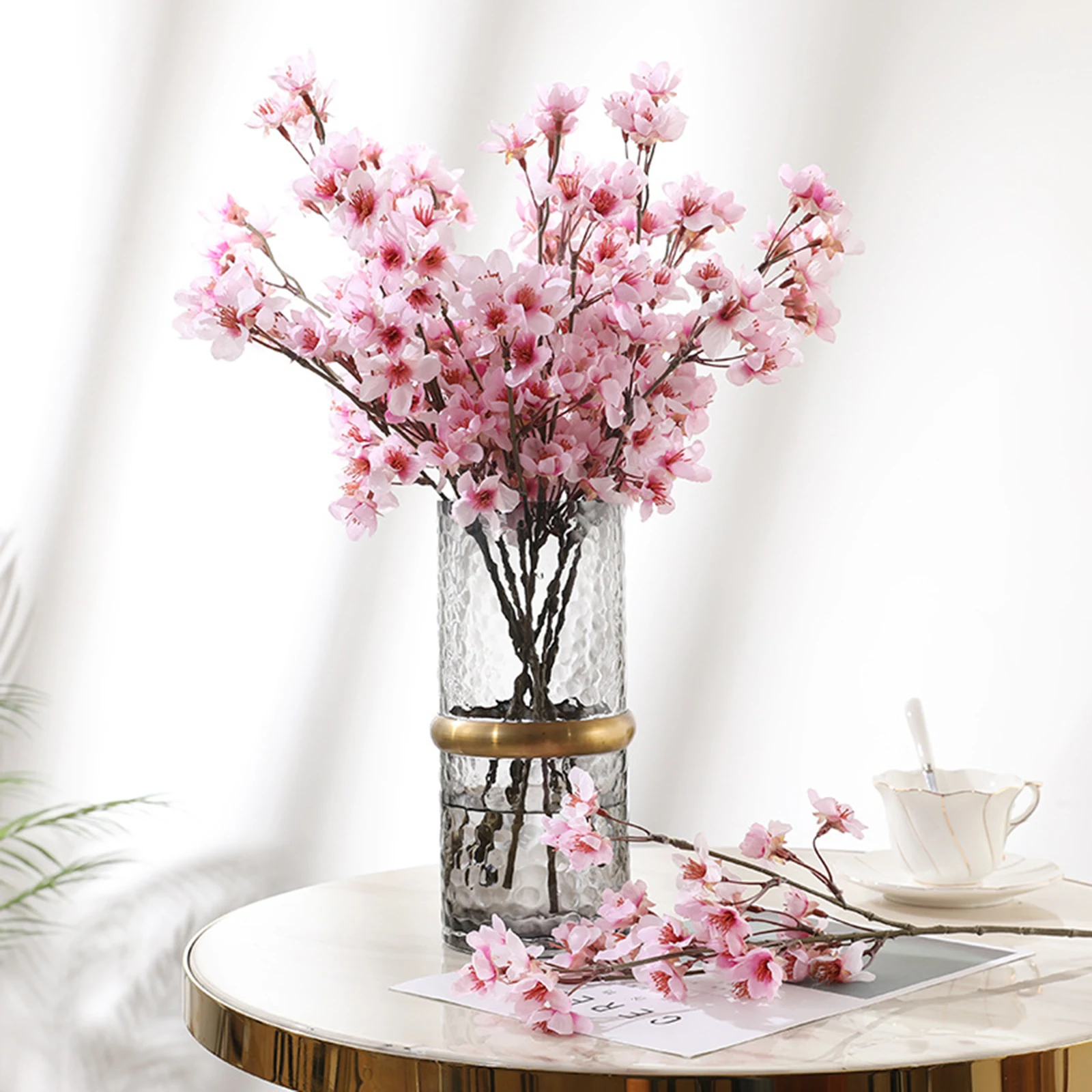 

Silk Artificial Flowers for Decoration Home Plastic Stem Bride Wedding Peach Blossom Bouquet Cherry Blossom Fake Flower DIY