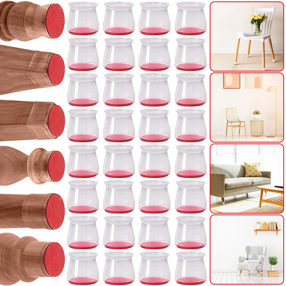 

8/12/16Pcs Red Felt Silicone Chair Leg Covers Round Square Furniture Feet Caps Wooden Floor Protector Pads Home Hardware Decor