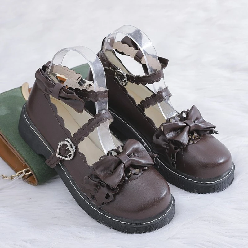 

Туфли Lolita женские с бантом женские туфли на каблуке с круглым носком женская обувь удобные кавайные туфли для девочек обувь для косплея съе...