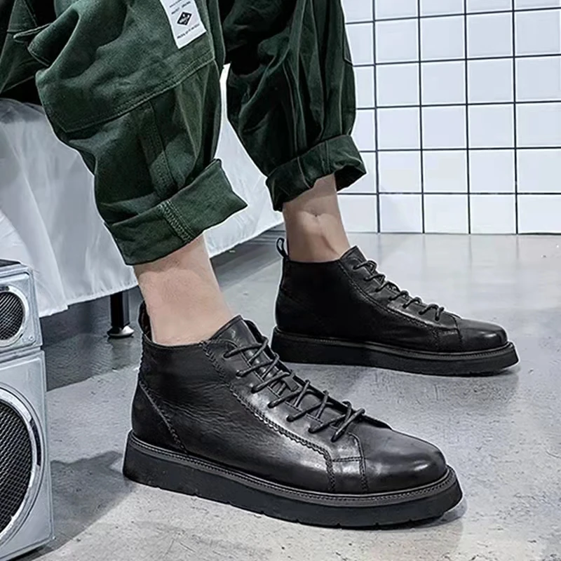 

Men's Spring And Autumn New Small Leather Shoes Fashion Casual Leather Shoes Men's Leather High Top Fashion Men's Shoes